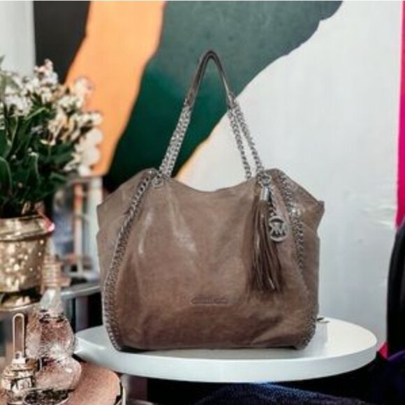 Michael Kors Handbag Women L Chelsea Metallic Tan Whipstitch Tassel Shoulder Bag - Picture 2 of 15